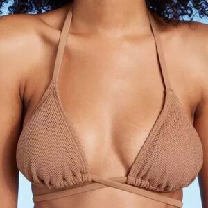 Shade & Shore Women’s Brown Bronze Glitter Shimmer Triangle Bikini Top, M, NWT